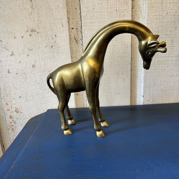 Vintage Solid Brass Giraffe Figurine Taiwan, Animal Statue, Heavy Brass - Picture 2 of 7